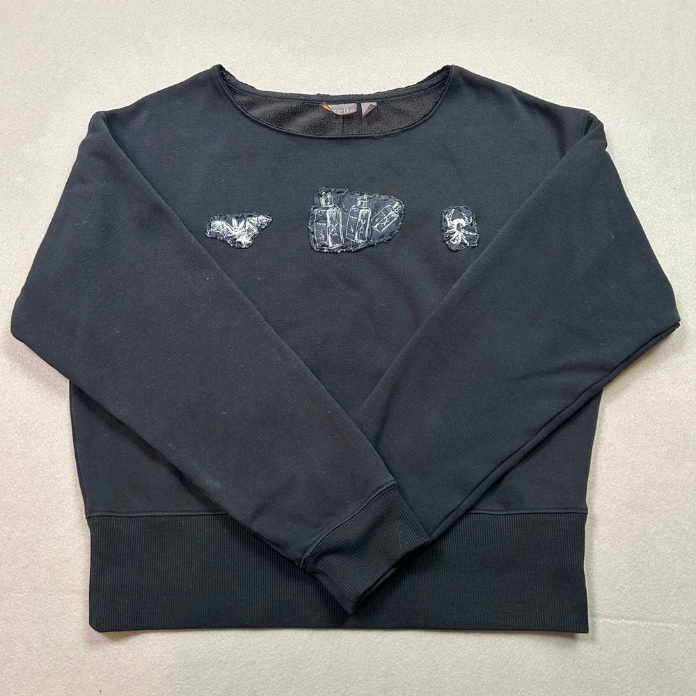 Zella Women Sweatshirt Bat Spider Patches Cropped Black XS Halloween Witchy Goth